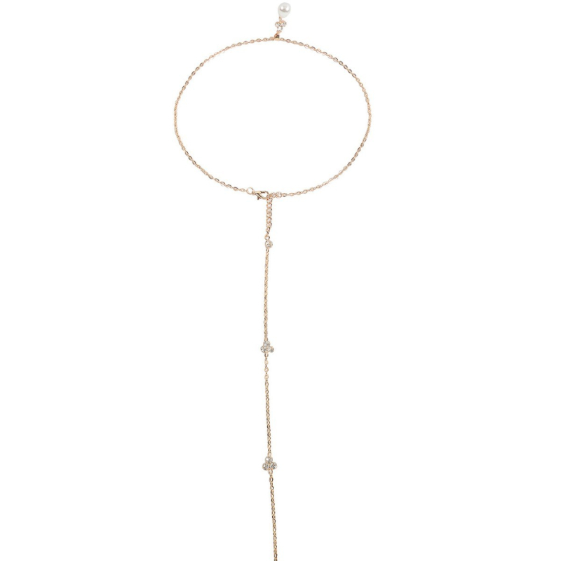 Lanț corporal cu design geometric, din aliaj, placat electro, inserții pietre semiprețioase placate cu aur, cristale (Forma geometrică; Aliaj; Placare electro; Inserții în pietre; Cristale)