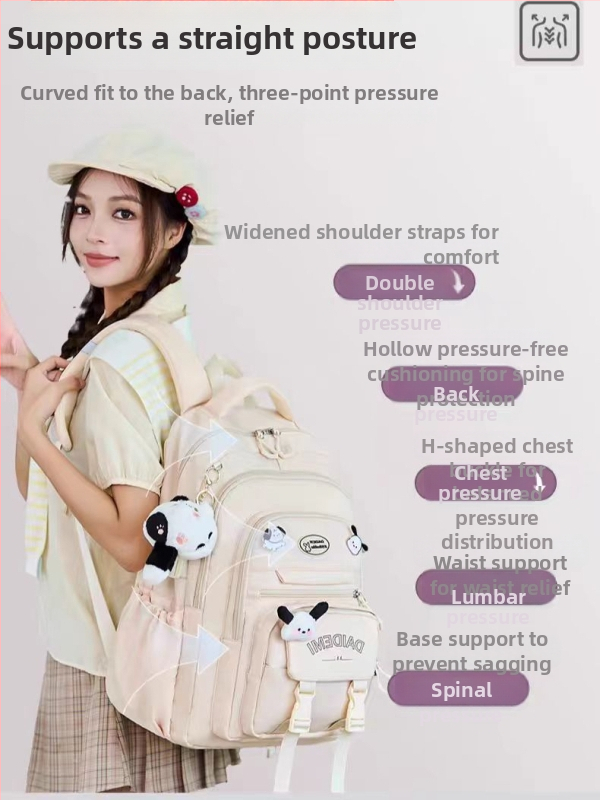 Meitenes mugursoma, liela ietilpība, ultra viegla, Oxford audums, piemērota 3.–4. klasei.