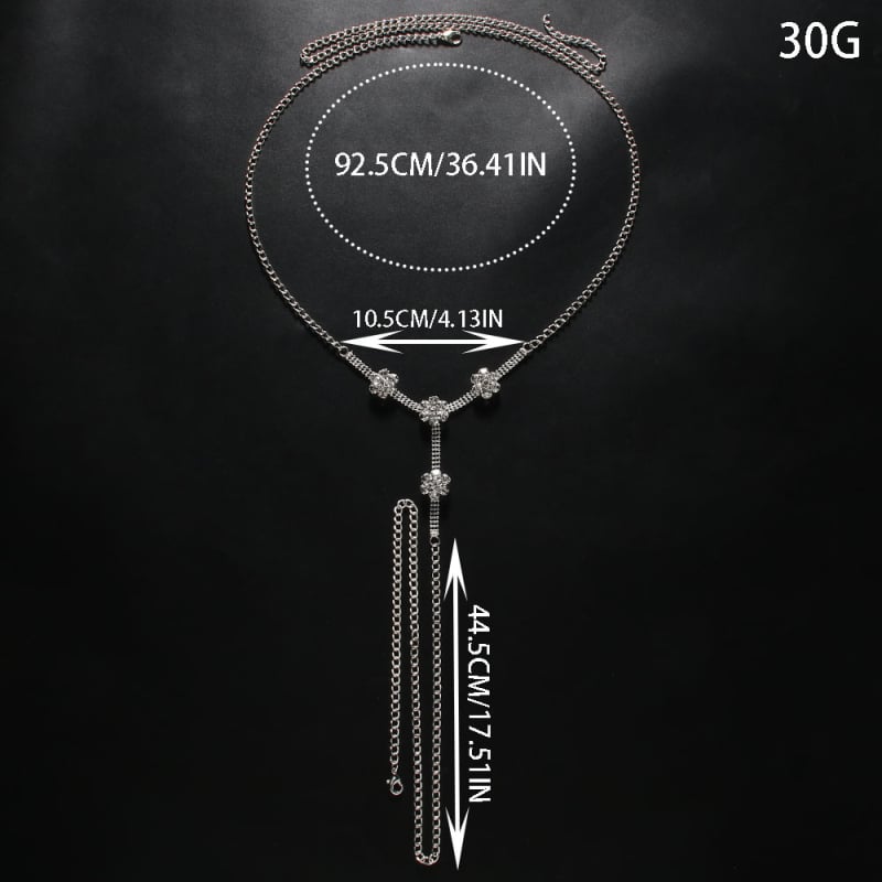 Lanț de corp tip thong cu cristale și design cu floare din diamant – accesoriu sexy pentru femei