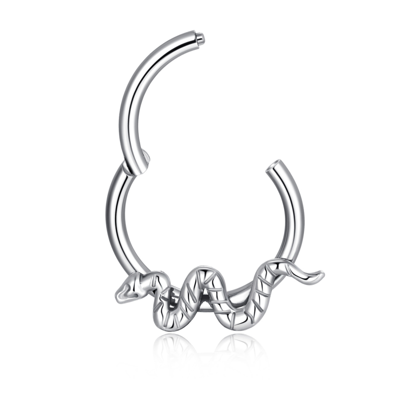 G23 titánium ötvözetből készült kígyó alakú orrgyűrű, uniszex, szoborszerű felület