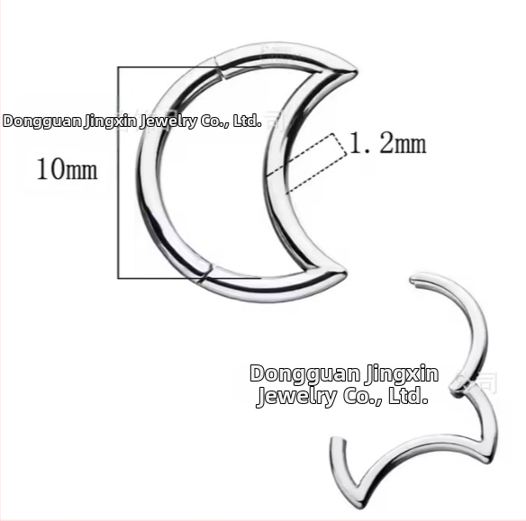 Titāna sakausējuma deguna gredzens, pusmēness formas, pulēta virsma, universāls stil, dabīgs izskats.