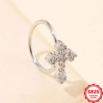 Orrgyűrű kereszt mintával, 925 ezüst, cirkón kövek, elektroplatált