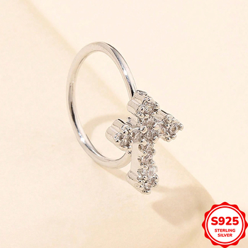 Orrgyűrű kereszt mintával, 925 ezüst, cirkón kövek, elektroplatált