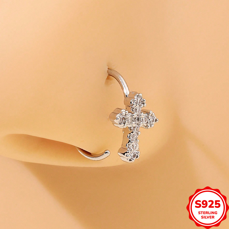 Ρινικό δαχτυλίδι με σταυρό και ζιρκόν, ασήμι 925, ηλεκτροπλατιωμένο
