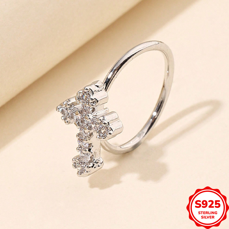 Orrgyűrű kereszt mintával, 925 ezüst, cirkón kövek, elektroplatált