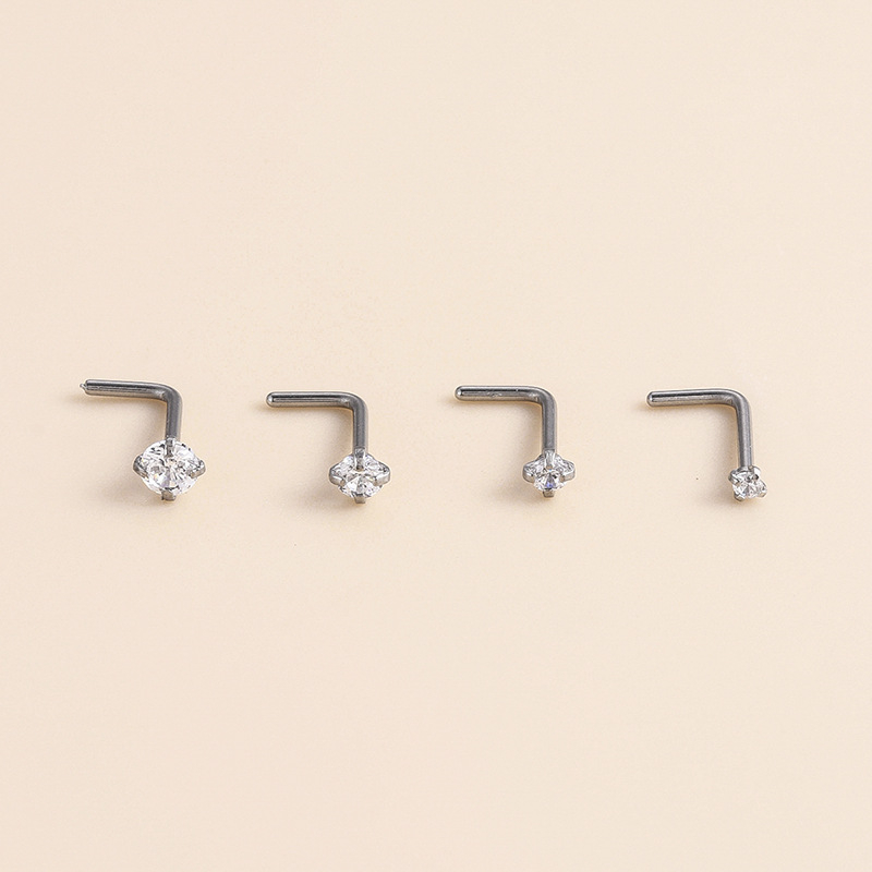 Titánium orrpiercing cirkóniás beépítéssel, geometriás forma, uniszex divat, modell Hspj532