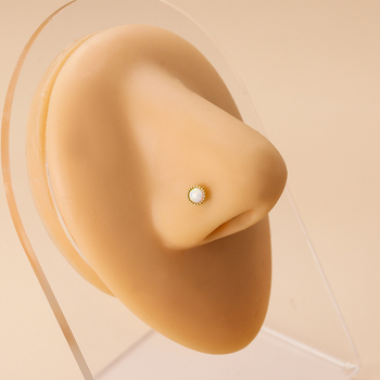 L-alakú orr-tű, rozsdamentes acél, opál kő, elektroplattált divatos ékszer