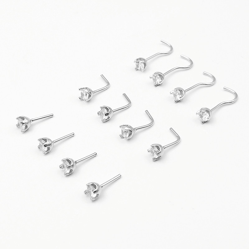 S925 Ασήμι Ρινικό Καρφί, Τύπος Πιρσίνγκ, Γεωμετρικός Σχεδιασμός, Unisex Στυλ, Ηλεκτροπλατινέ Φινίρισμα