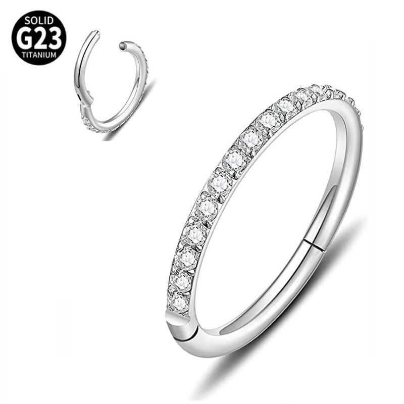 Δαχτυλίδι μύτης από κράμα τιτάνιου G23, γεωμετρικό σχήμα, ζιρκόν, ηλεκτροπλατίωση