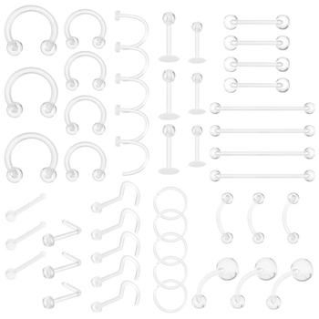 Akril testpiercing ékszer készlet, 48 darab, átlátszó, uniszex geometriai stílus