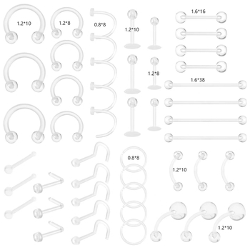 Akril testpiercing ékszer készlet, 48 darab, átlátszó, uniszex geometriai stílus