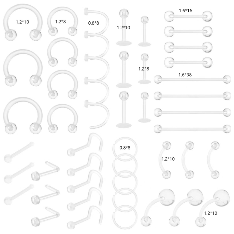 Akril testpiercing ékszer készlet, 48 darab, átlátszó, uniszex geometriai stílus