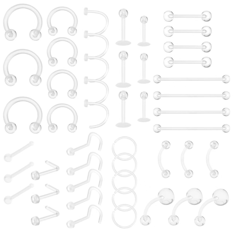 Akril testpiercing ékszer készlet, 48 darab, átlátszó, uniszex geometriai stílus