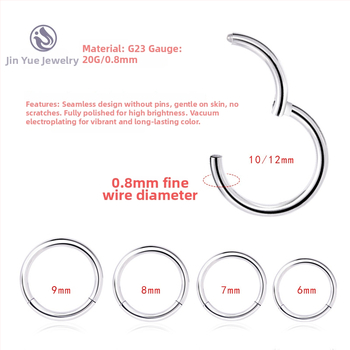 G23 titāna sakausējuma piercing — deguna gredzens un auss pīrsings, apaļš universālais dizains, vakuuma pārklājums, daudzfunkcionāls deguna starpsienas gredzens