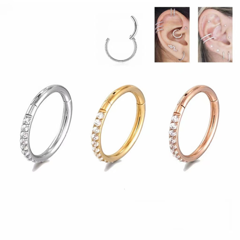 Orrgyűrű, gyémánttal beültetett, titánium ötvözet G23, F136 tisztaság, geometriai forma, uniszex