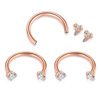 Dingti G23 aliaj titan, inel nazal, formă U, cu zirconiu alb încrustat, placat electroplating