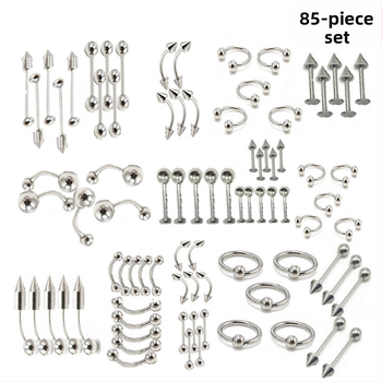 Sada nosového piercingu — 85 kusov, nerezová oceľ, geometrický dizajn, unisex, samostatne balené