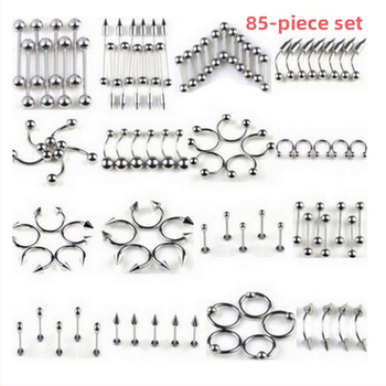 Sada nosového piercingu — 85 kusov, nerezová oceľ, geometrický dizajn, unisex, samostatne balené