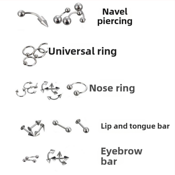 Sada nosového piercingu — 85 kusov, nerezová oceľ, geometrický dizajn, unisex, samostatne balené