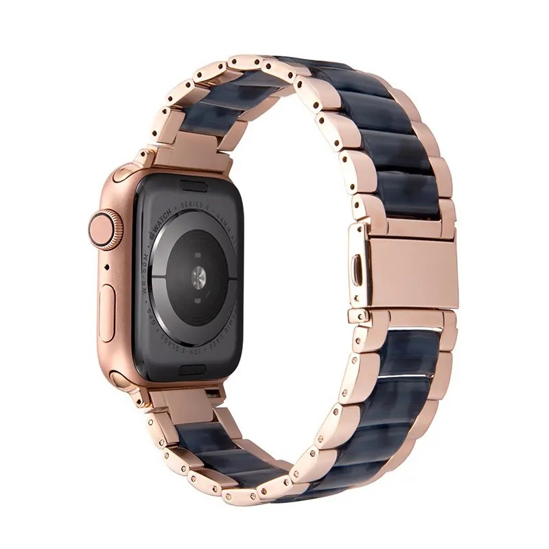 Curea Apple Watch – curea metalică cu accent din rășină, cataramă plată cu trei mărgele, închidere pliabilă, compatibilă cu Apple Watch Ultra/SE