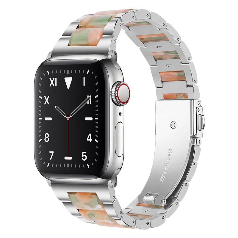Curea Apple Watch – curea metalică cu accent din rășină, cataramă plată cu trei mărgele, închidere pliabilă, compatibilă cu Apple Watch Ultra/SE