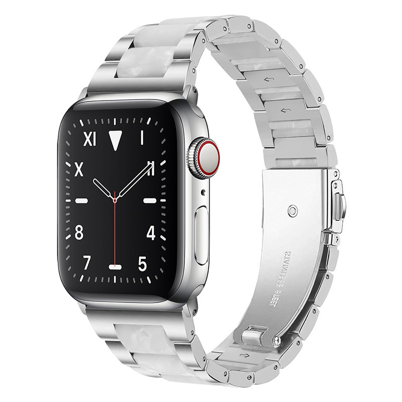 Curea Apple Watch – curea metalică cu accent din rășină, cataramă plată cu trei mărgele, închidere pliabilă, compatibilă cu Apple Watch Ultra/SE