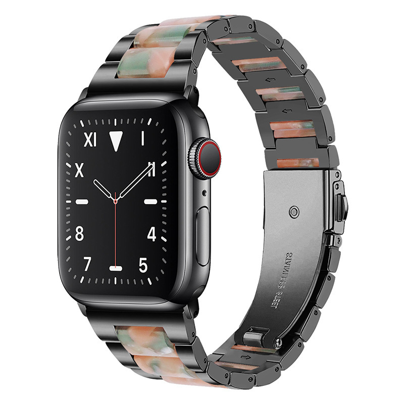 Curea Apple Watch – curea metalică cu accent din rășină, cataramă plată cu trei mărgele, închidere pliabilă, compatibilă cu Apple Watch Ultra/SE
