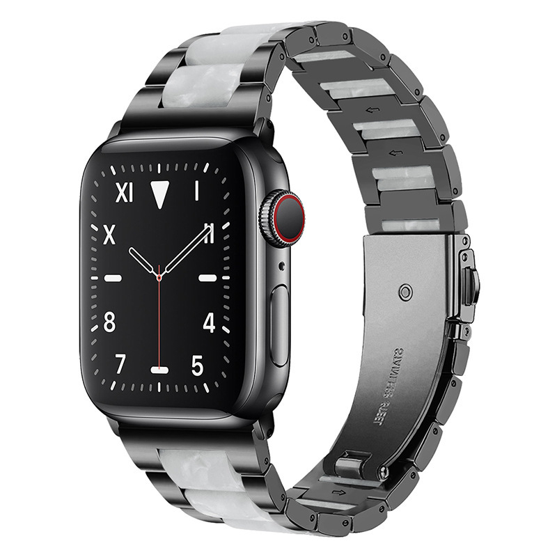 Curea Apple Watch – curea metalică cu accent din rășină, cataramă plată cu trei mărgele, închidere pliabilă, compatibilă cu Apple Watch Ultra/SE