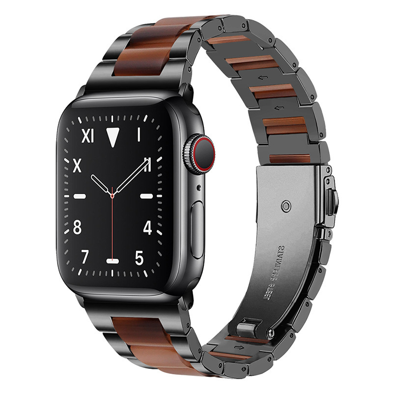 Curea Apple Watch – curea metalică cu accent din rășină, cataramă plată cu trei mărgele, închidere pliabilă, compatibilă cu Apple Watch Ultra/SE