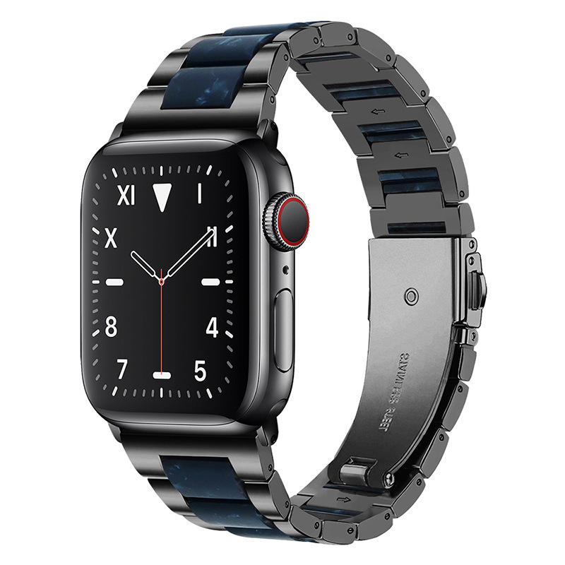 Curea Apple Watch – curea metalică cu accent din rășină, cataramă plată cu trei mărgele, închidere pliabilă, compatibilă cu Apple Watch Ultra/SE