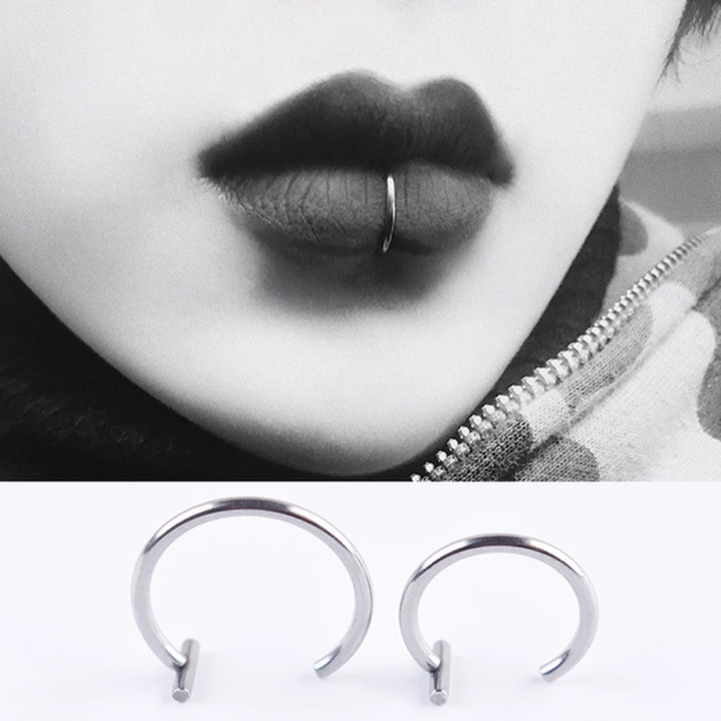 Korejskog stila unisex set lažnog piercinga za usne i nos: klipsa za usne, prsten za usne, nosni stud i nosni prsten od titana i nehrđajućeg čelika