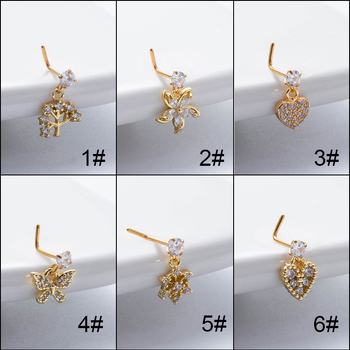 Piercing pentru nas cu formă de floare, din oțel inoxidabil, cu L-rod, zirconiu alb