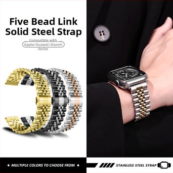 Nerūdijančio plieno laikrodžio dirželis su drugeliu sagtimi, suderinamas su Apple Watch Series 9, Huawei ir Samsung, jungties plotis 14/20/22 mm