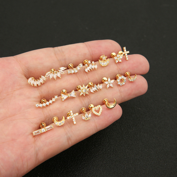 Luo Chen Cercei de piercing cu coroană, zirconiu, cupru, 18K aur, tratament diamantat, unisex