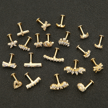 Luo Chen Cercei de piercing cu coroană, zirconiu, cupru, 18K aur, tratament diamantat, unisex