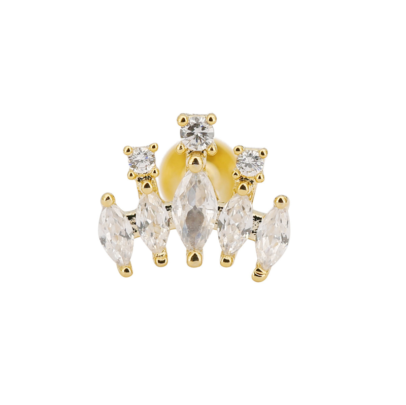 Luo Chen Cercei de piercing cu coroană, zirconiu, cupru, 18K aur, tratament diamantat, unisex