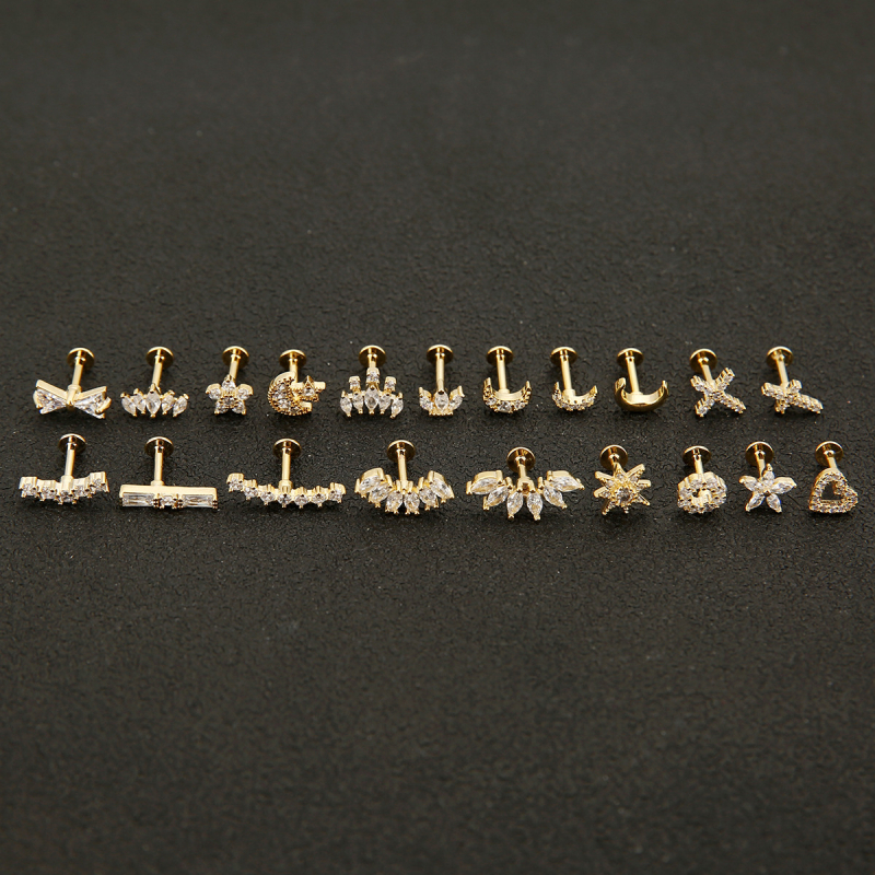 Luo Chen Cercei de piercing cu coroană, zirconiu, cupru, 18K aur, tratament diamantat, unisex