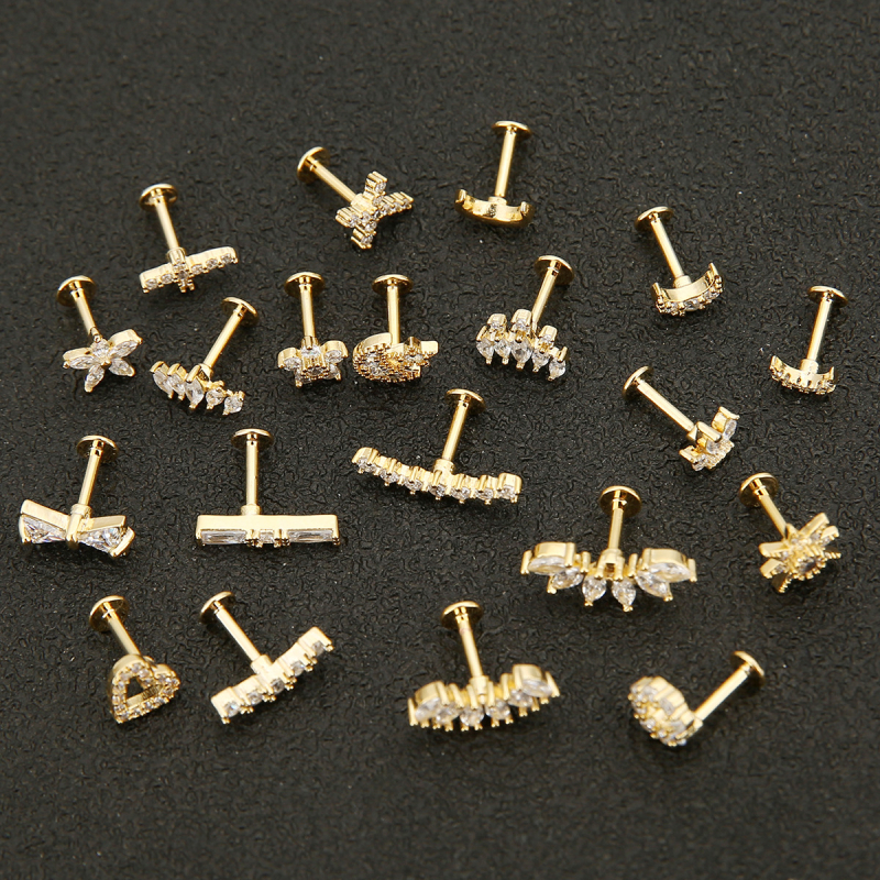 Luo Chen Cercei de piercing cu coroană, zirconiu, cupru, 18K aur, tratament diamantat, unisex