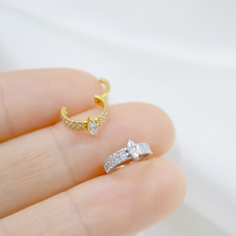 Inel nazal din oțel inoxidabil 316 cu formă de inimă și pietre zirconii în dublu rând, bijuterii feminine elegante