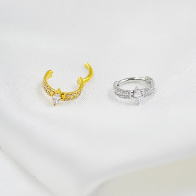 Inel nazal din oțel inoxidabil 316 cu formă de inimă și pietre zirconii în dublu rând, bijuterii feminine elegante