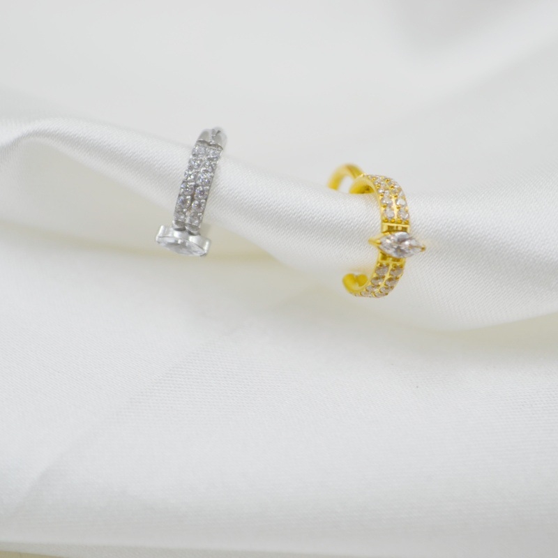 Inel nazal din oțel inoxidabil 316 cu formă de inimă și pietre zirconii în dublu rând, bijuterii feminine elegante