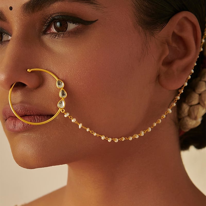 Inel nazal circular reglabil, clip-on, cu cristale rhinestone, stil etnic