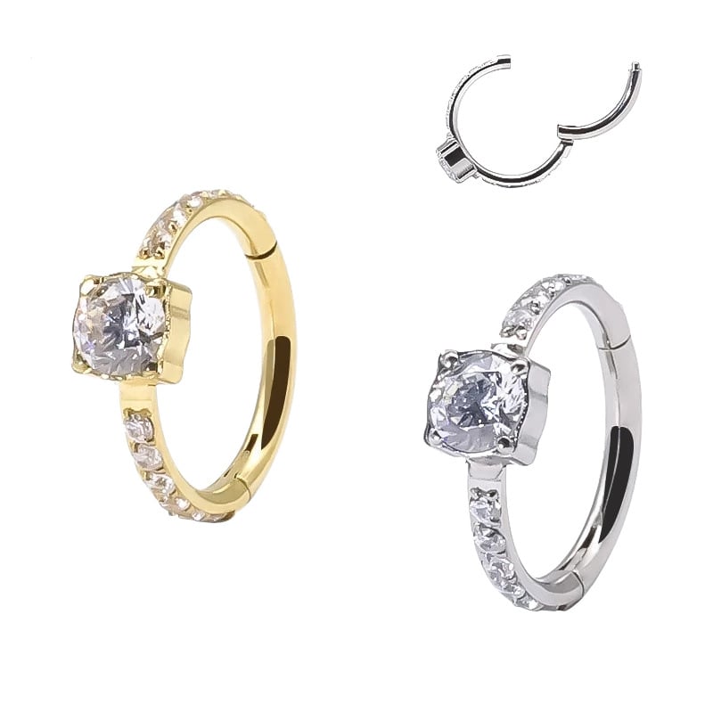 Inel nazal din titan G23, design geometric, cristale zircon, modă unisex