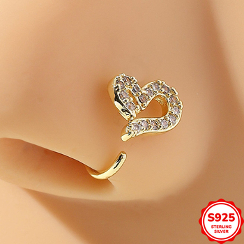 Bh11 Piersing urechi inimă cu zirconiu S925 | Argint 925 | Electroplatare | Formă inimă