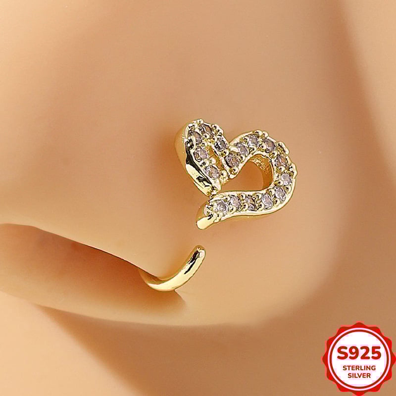 Bh11 Piersing urechi inimă cu zirconiu S925 | Argint 925 | Electroplatare | Formă inimă