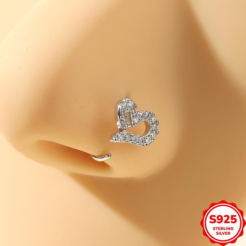 Bh11 Piersing urechi inimă cu zirconiu S925 | Argint 925 | Electroplatare | Formă inimă