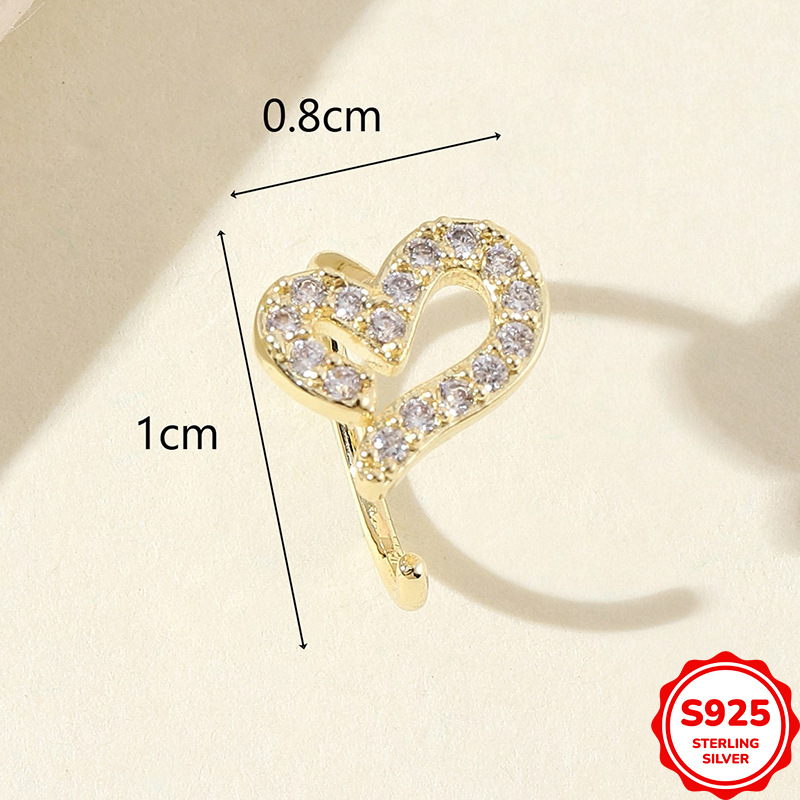 Bh11 Piersing urechi inimă cu zirconiu S925 | Argint 925 | Electroplatare | Formă inimă