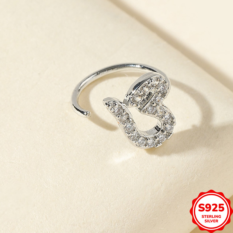 Bh11 Piersing urechi inimă cu zirconiu S925 | Argint 925 | Electroplatare | Formă inimă