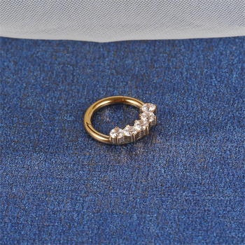 Inel nazal din oțel inoxidabil, cristale de zirconiu, formă geometrică, deschidere fără cusur, placare electrolitică