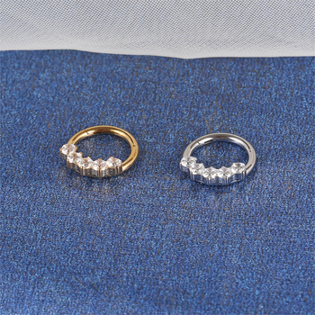 Inel nazal din oțel inoxidabil, cristale de zirconiu, formă geometrică, deschidere fără cusur, placare electrolitică